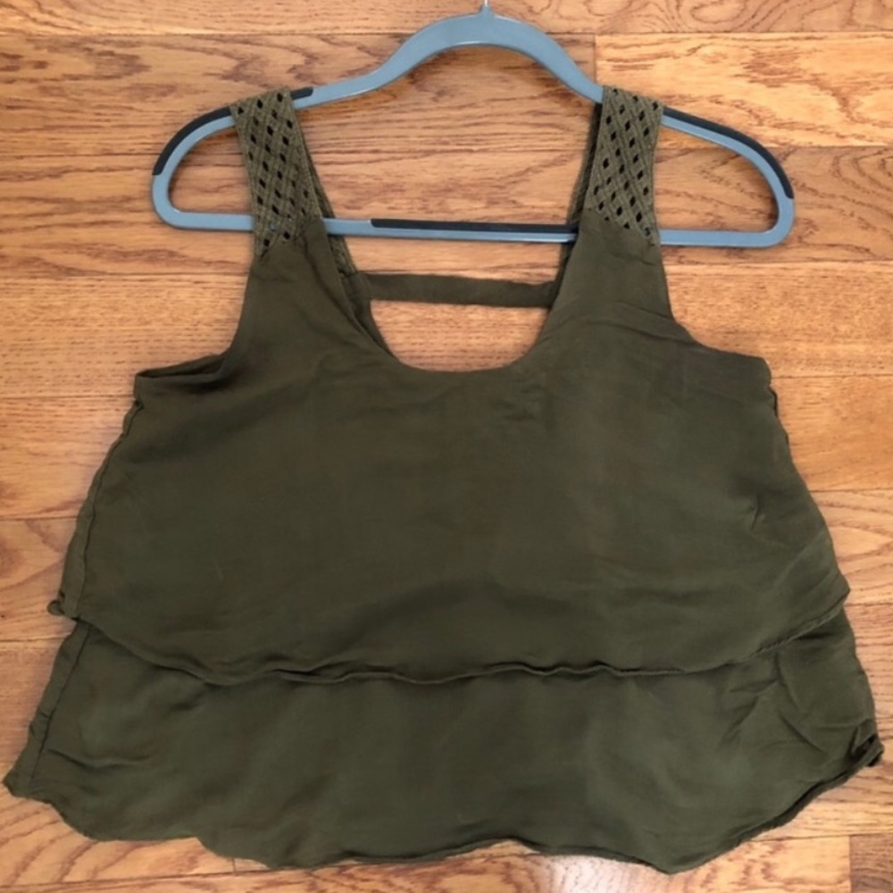 Anthropologie Olive Green Ruffle Cropped Tank